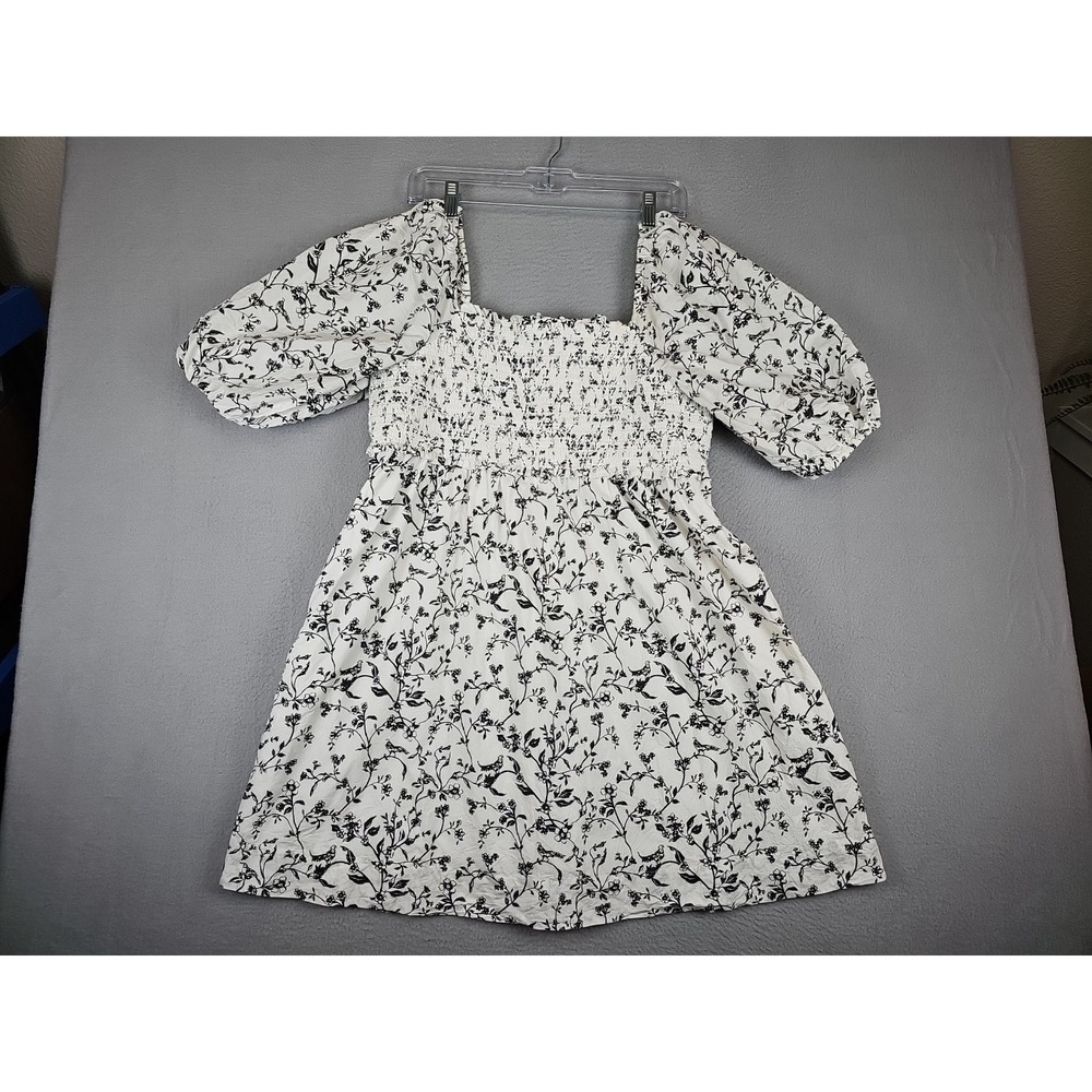 American Eagle Tiered Dress Large Floral Puff Sleeve Smocked Cottage Milkmade